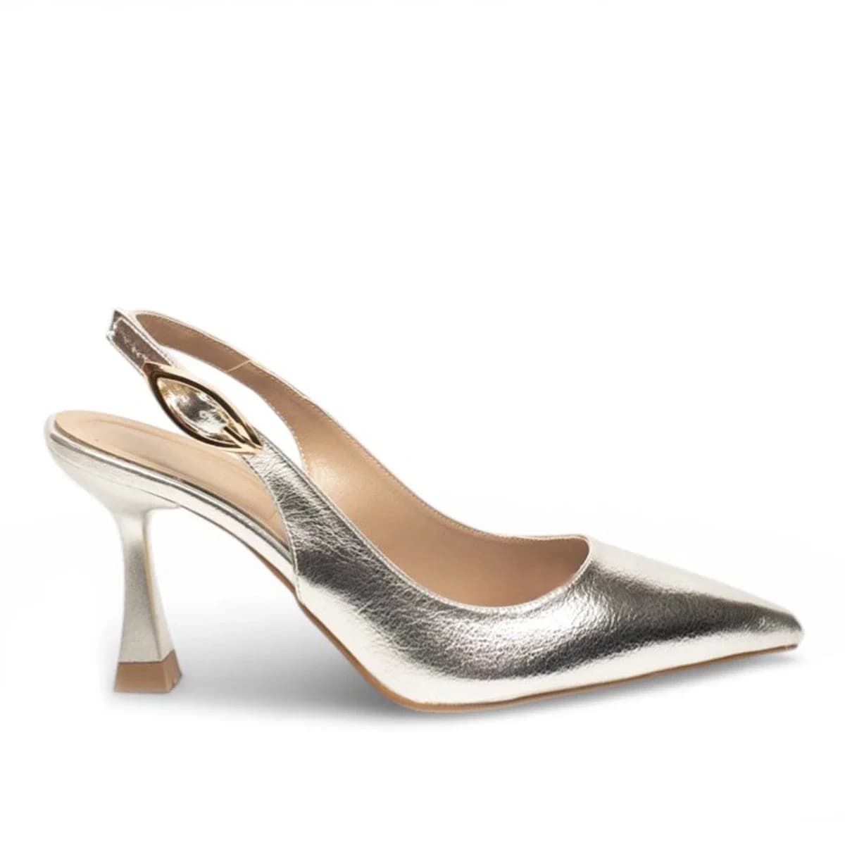 GÜMÜŞ AYNALI ARKADAN BAĞLAMALI RAHAT STİLETTO